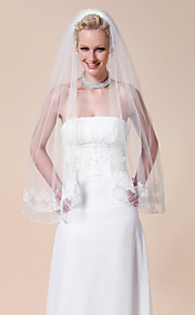 one-tier Fingerspitze Brautschleier mit Spitze applique Rand