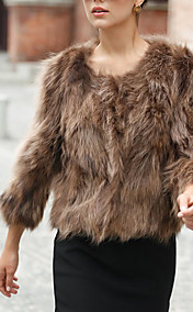 Collarless 3/4 Sleeve Raccoon Fur Office/Career Jacket (More Colors)