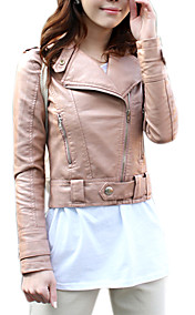 Turndown Collar Long Sleeve Party/ Office/ Casual PU Jacket With Pockets (More Colors)