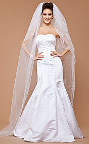 Three-tier Tulle Chapel Wedding Veil With Beaded Edge (More Colors Available)