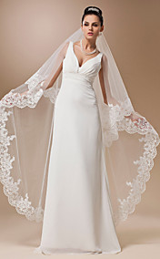One-tier Tulle Waltz Veil With Applique