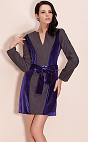 TS Color Block Wool And Velvet Mix Fabric Dress
