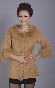 3/4 ærme Fox Fur Collar Evening Rabbit Fur Coat (Flere farver)