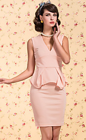 TS VINTAGE V Neck Peplum Slim Sheath Dress