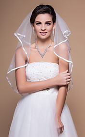 2 Layers Elbow Wedding Veils With Ribbon/Finished Edge (More Colors)