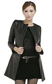 Charming Long Sleeve Collarless Casual Lambskin Leather Jacket