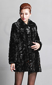 Long Sleeve Turndown Collar Mink Fur Evening/Career Coat