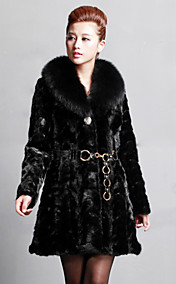Manga comprida Fox Fur Collar Xaile Mink Fur Coat Noite / Carreira