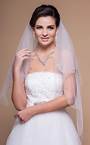 Gorgeous Two-tier Fingertip Wedding Veil With Beaded/Scalloped Edge