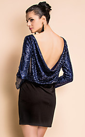 TS Back Cowls Navy Sexy Sequin Dress
