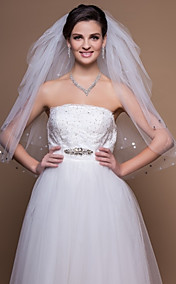 Elegant 4 Layers Elbow Wedding Veil With Cut Edge