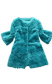 3/4 Sleeve Collarless Rex Rabbit Fur Casual/Party Coat (More Colors)