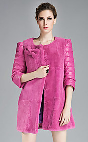 Half Sleeve Collarless Rex Rabbit Fur And Lambskin Leather Casual/Party Coat (More Colors)