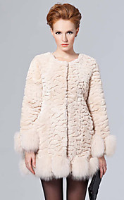 Long Sleeve Collarless Fox Fur Trim Rex Rabbit Fur Casual/Party Coat (More Colors)