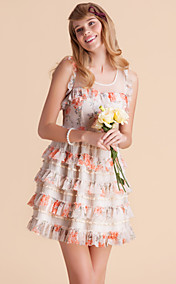 TS Layered Ruffle Hem Floral Print ærmeløs kjole