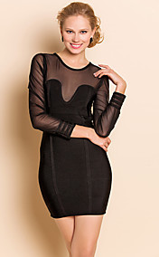 TS Sexy Black Mesh Long Sleeve Slim Bodycon Bandage Dress