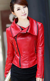 Long Sleeve Turndown Collar Lambskin Leather Casual/Office Jacket (More Colors)