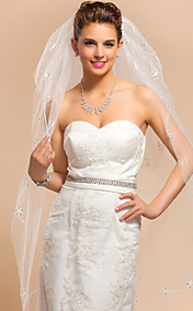 Three-tier Fingertip Wedding Veil With Pencil Edge