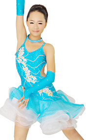 Prestatie Danskleding Spandex en Tulle met Bloemen Latin Dance Dress For Children meer kleuren