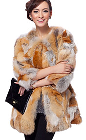 3/4 Sleeve Collarless Fox Fur Casual/Party Coat