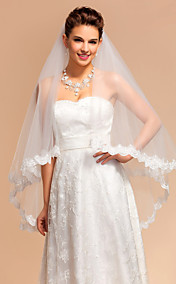 Two-tier Fingertip Wedding Veils With Lace Applique/Finished Edge