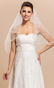 One-tier Tulle With Rhinestones Elbow Veil With Pencil / Scalloped Edge