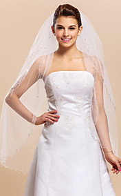 Three-tier Fintertip Wedding Veil With Beaded Edge