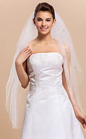 Three-tier Tulle Fingertip Wedding Length Veil With Beaded Edge