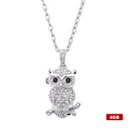  4GB Crystal Owl Style USB Flash Drive Necklace (Silver)
