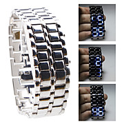  Silvery Metal Strip Digital Lava Style Iron Sport Mens Blue LED Faceless Wrist Watch