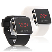  Pair of Silicone Band His and Her Sport Style Square LED Wrist Watch - White & Black