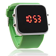  Silicone Band Women Men Unisex Jelly Sport Style Square Mirror LED Wrist Watch - Green