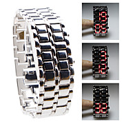  Silvery Metal Strip Digital Lava Style Iron Sport Mens Red LED Faceless Wrist Watch