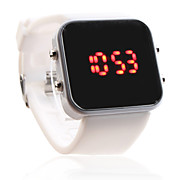  Silicone Band Unisex Jelly Sport Style Square Mirror LED Wrist Watch - White