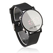  Unisex Jelly Sports Style Round Mirror Face Red Light LED Wrist Watch - Black