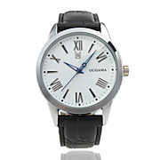  Japanese PC Movement Black Leather Band Wrist Watch Silver Case White Dial