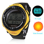  Waterproof Solar Powered Watch with Alarm & EL Light & Chronograph - Yellow