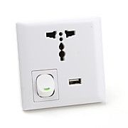  3-Pin Wall Socket with USB Port and Power Switch (White)