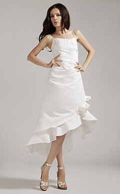 A-line Spaghetti Straps Asymmetrical Satin Wedding Dress