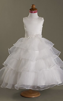 Ball Gown Square Tea-length Satin  Organza Flower Girl Dress