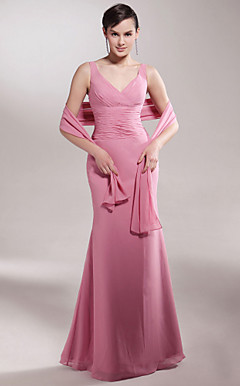 Trumpet/Mermaid V-neck Floor-length Chiffon Mother of the Bride Dress With A Wrap