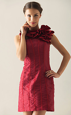 Sheath/ Column Jewel Neckline Short/ Mini Taffeta Cocktail Dress