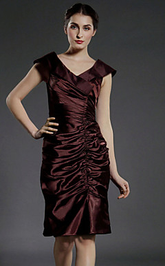 Sheath/Column V-neck Knee-length Stretch Satin Mother of the Bride Dress