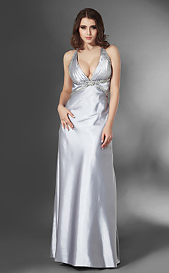 Sheath/ Column V-neck Floor-length Stretch Satin Evening Dress