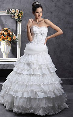A-line Strapless Floor-length Taffeta Tulle Wedding Dress
