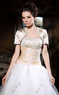 écharpe courte en satin manches applique veste de mariée mariage / (wsm0538)