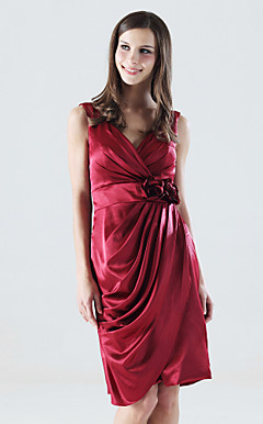 Sheath/Column V-neck Knee-length Stretch Satin Bridesmaid Dress