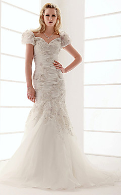 Trumpet/Mermaid V-neck Sweep/Brush Train Wedding Dress