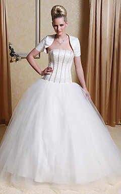 Ball Gown Strapless Floor-length Tulle Wedding Dress with Satin Wrap