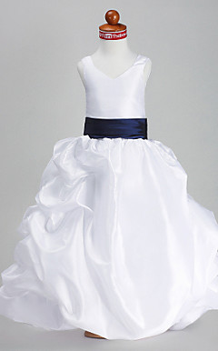 Ball Gown V-neck Floor-length Taffeta Flower Girl Dress